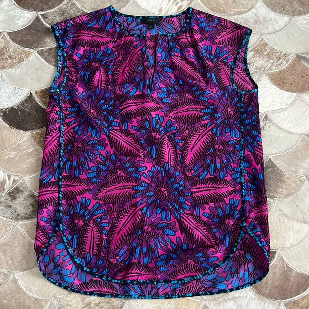 J Crew Pink Tropical Floral Sleeveless Silk Blouse Size 4
